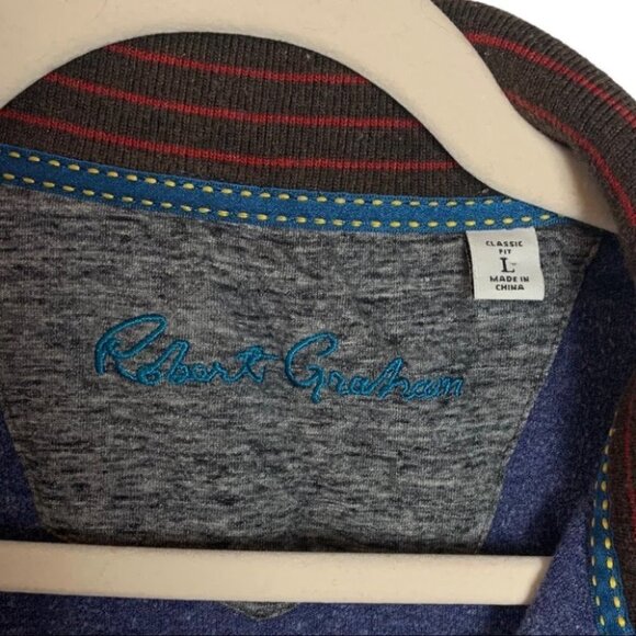 Robert Graham Men’s  Cotton Blend 1/4 Zip Heathered Blue Pullover Sweater - Picture 5 of 11